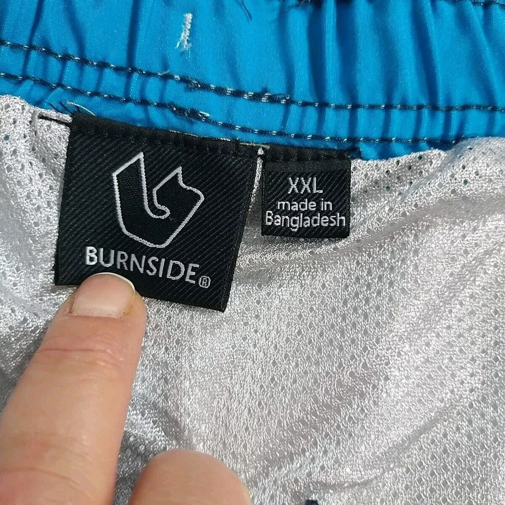 Burnside Swim Trunks Men XXL Blue Tropical Beach‎ Elastic Waist Surfer Lifeguard